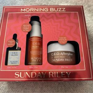 Sunday Riley Morning Buzz Trio in Pink and Gold Packaging